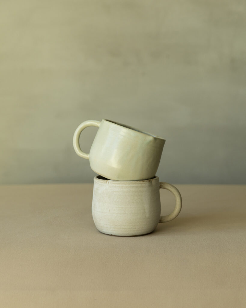 Two Persimmon mugs in toffee, stacked